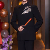 婚服立领黑色复古中山装 婚纱影楼新中式 男士 订婚帅气新郎结婚礼服