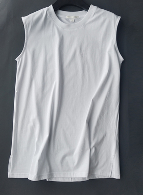 无袖全棉针织白色中长款半高领打底衫女