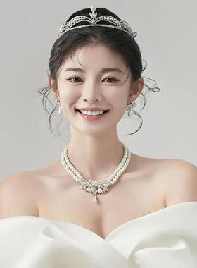 新款韩式简约珍珠皇冠婚纱新娘头饰头冠婚礼晚宴十八岁生日王冠女