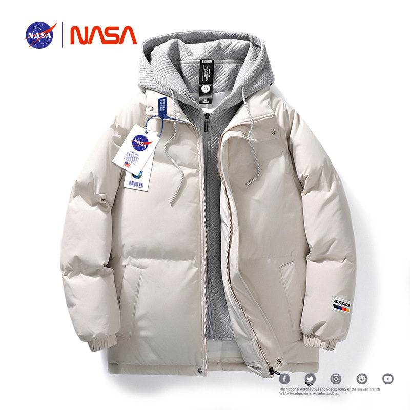 NASA晋江棉服男款冬季潮牌青少年学生假两件棉衣男外套加厚宽松