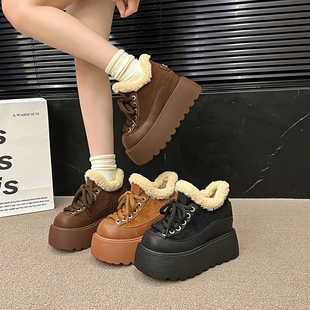 保暖毛毛棉鞋 冬季 2025新款 巨好看9cm内增高雪地靴加绒加厚底女鞋