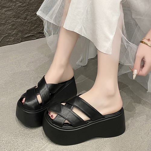 松糕厚底编织包头半拖鞋女夏季