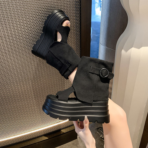 2025夏新款牛仔布厚底马丁靴