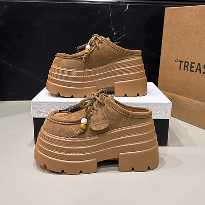 新款小个子增高系带松糕鞋