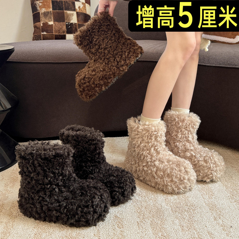 韩系泰迪卷毛雪地靴女棉鞋2026爆款冬季加绒保暖内增高毛毛短靴子