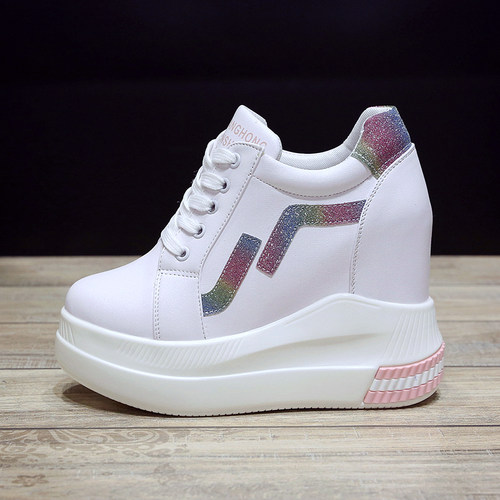 内增高女鞋小白鞋坡跟高跟鞋