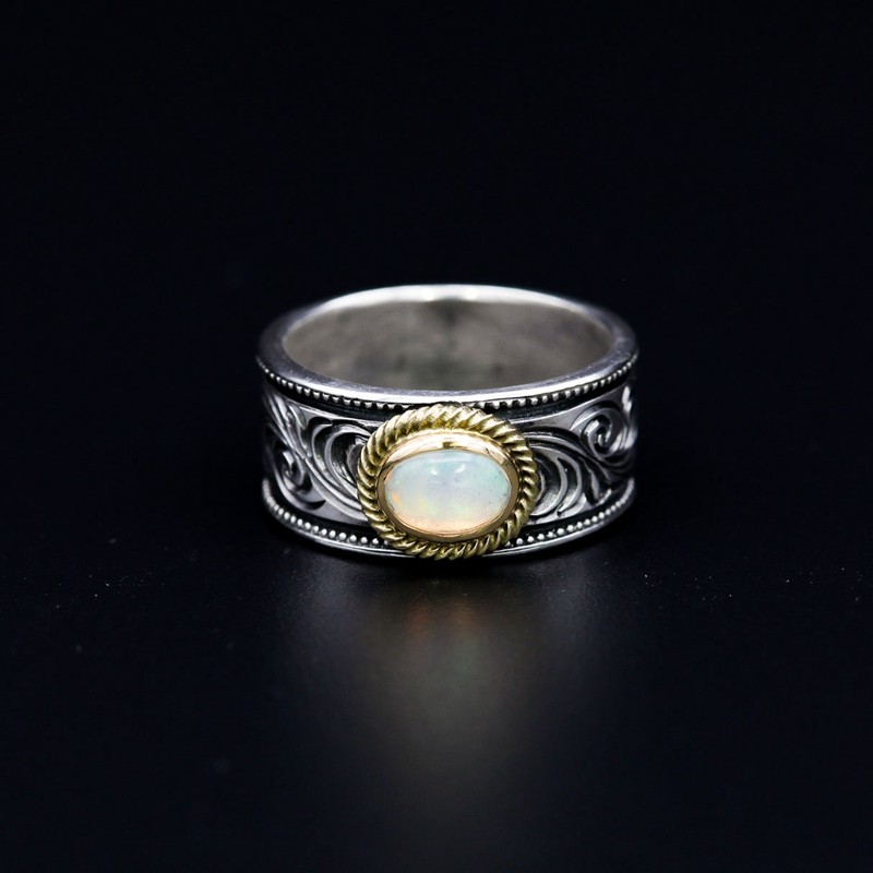 HorizonBlue925银欧珀石戒指