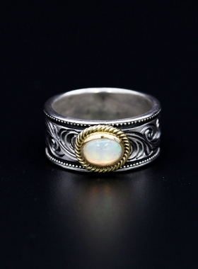 HorizonBlue925银欧珀石戒指