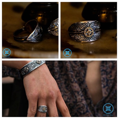 HorizonBlue925银18k金戒指