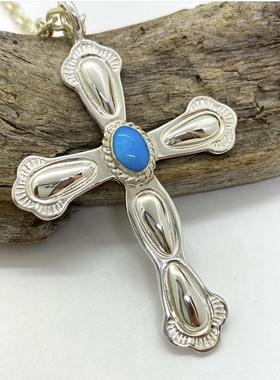 日本制正品银松石大号十字架吊坠