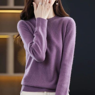 100% wool cashmere sweater women loose casual knitted round