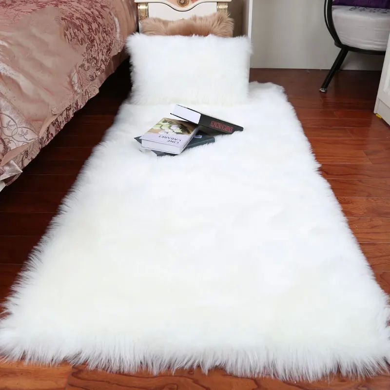 Plush Sheepskin Rugs for Bedroom Soft Carpet Room Long Hair