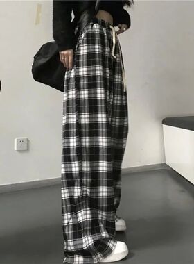 Black and White Plaid pants Oversize New Women Casual Loose