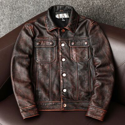 COPERSIAN Vintage Men Leather Jackets Cowhide Motorcycle Gen