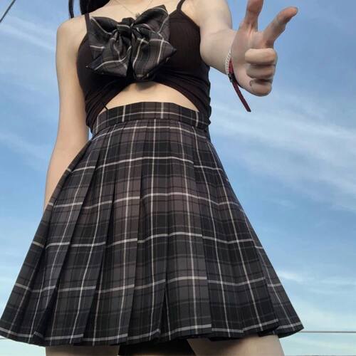 Women Micro Skirt Plaid Pleated Skirt Black  Skirts Women Su