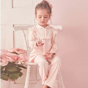 Collar Pajama Lolita Children Tops Sets.Turndown Pink Girl