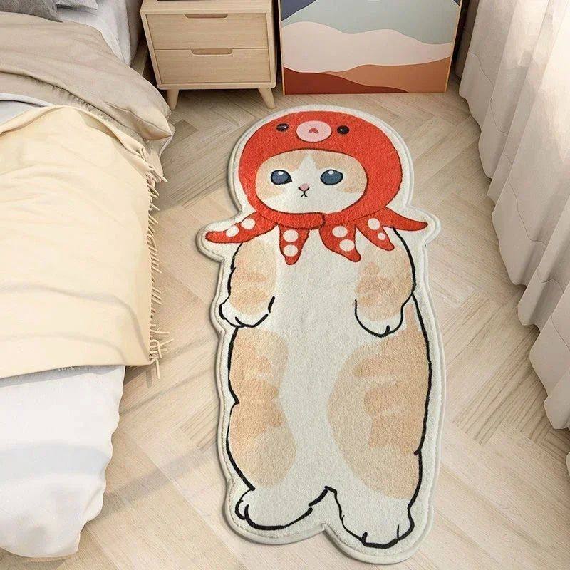Cartoon Bedside Rug Cat Carpet Fluffy Cat Mat Irregular Floo