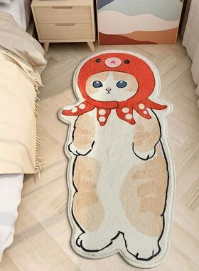 Cartoon Bedside Rug Cat Carpet Fluffy Cat Mat Irregular Floo