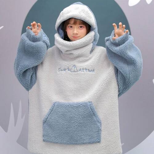 Women Winter Thick Fuzzy Plush Sweatshirt Harajuku Cute Zipp