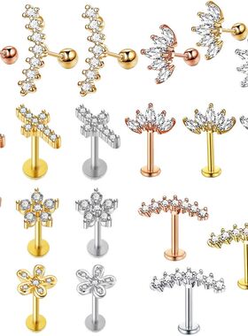 Crystal Flower Tragus Piercing Earring Flat 16G Cross Cartil