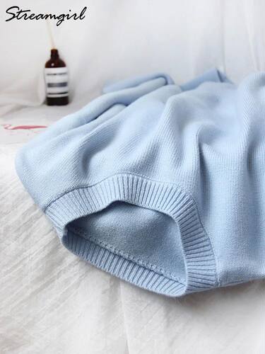 Light Blue Oversized Sweaters For Women 2023 nd White Loose