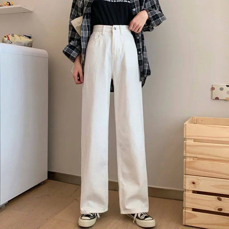 Women White Casual Jeans New Arrival 2021 Autumn Korean Styl图片
