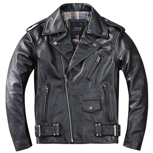 Classic Motorcycle Oblique zipper Jackets Mens Leather Jacke