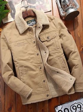 100%cotton Denim Winter Jacket Men New Fleece-lined Thickene