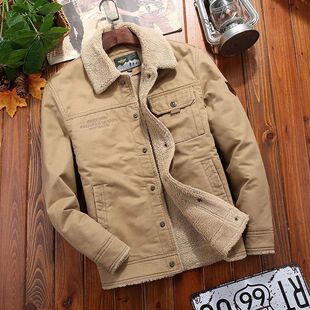 100%cotton Denim Winter Jacket Men New Fleece-lined Thickene