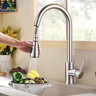 Faucet Kitch Brushed Kitchen Out Nozzle Pull Nickel Flexible