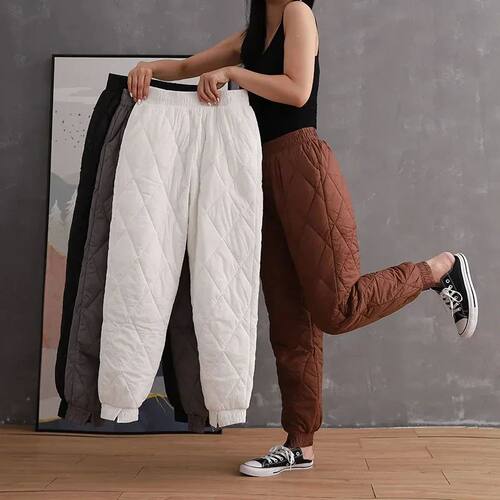 Elastic Waist Cotton Padded Down Pants For Women Solid Color