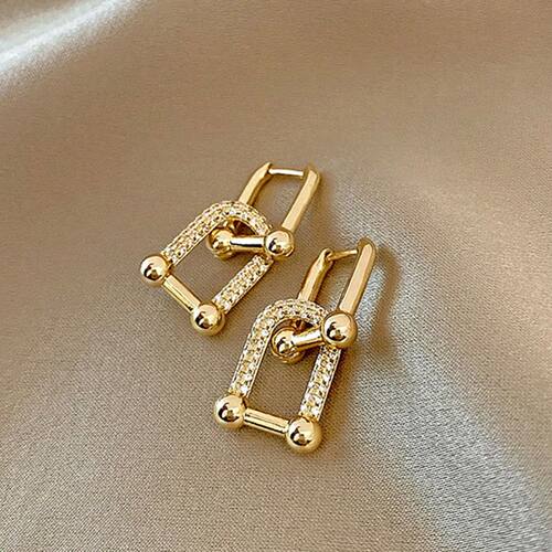 Vintage Charm 14K Real Gold Plated Square Geometric Crystal