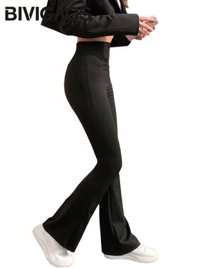 BIVIGAOS Women Shark Flared Pants Black Elastic Slim High Wa