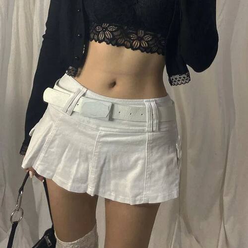 Y2K Goth Pastel Micro Skirts Low Rise Black ?Pocket Patchwor