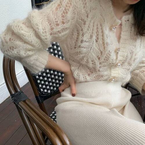 Korean Style V-neck Short Knitted Sweaters Women Thin Cardig