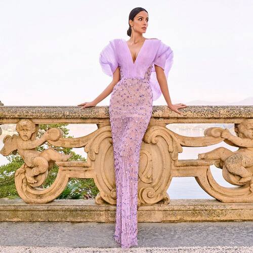 Sharon Said Luxury Dubai Lilac Long Evening Dress for Women