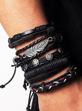 IFMIA Vintage Leather Bracelet Fashion Hand-knitted Multi-la