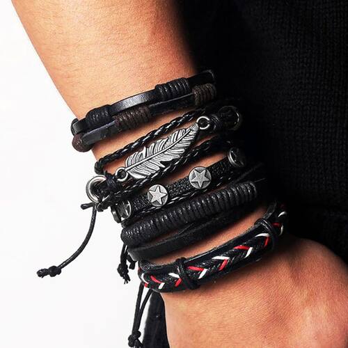 IFMIA Vintage Leather Bracelet Fashion Hand-knitted Multi-la