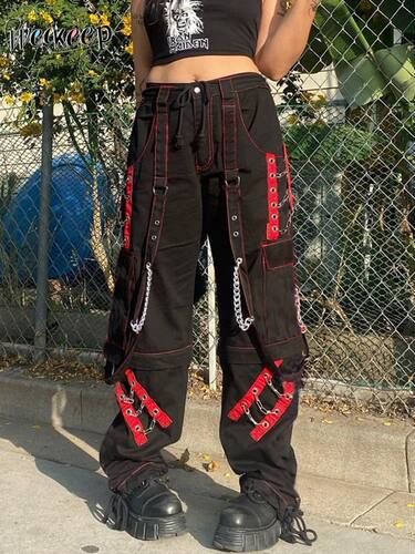 Weekeep Punk Wide Leg Pants Setwear Low Rise Baggy Gothic Ca