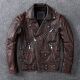 Brown Men Motorcycle Vintage Leather Jacket Natural Genuine