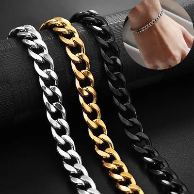 Jiayiqi 3-11 mm Men Chain Bracelet Stainless Steel Curb Cuba