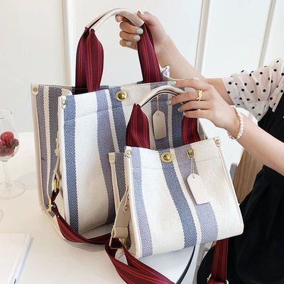 Large Tote Bag Casual Stripe  Handbag For Women Wide Shoulde