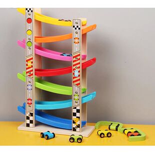 Wooden 7 Layer Ramp Track & Race Car Developmental Toy Vehic