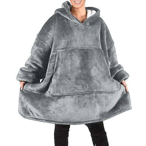 Autumn Winter Women Oversized Fleece Outwear Thick Warm Hood