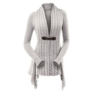 Cable Knit Asymmetrical Long Cardigan Women Sweater Female C