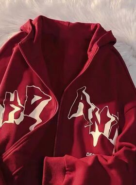 Letter Print Zip Up Hoodies Women Men Jacket Casual Hip Hop