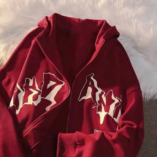 Letter Print Zip Up Hoodies Women Men Jacket Casual Hip Hop