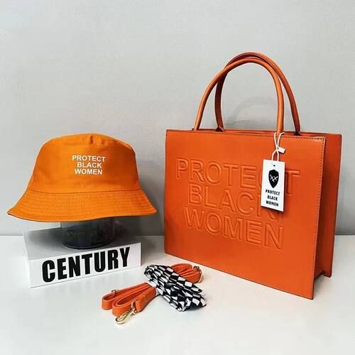 Ladies Leather Protect Black People Bag Women Set Bucket Hat