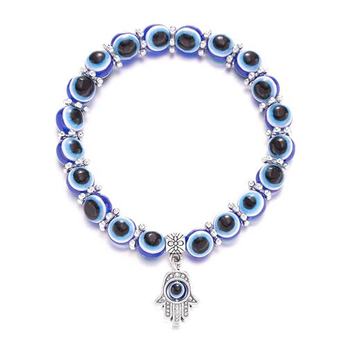 Classic Blue Evil Eyes Palm Butterfly Pendant Bracelet Wishi