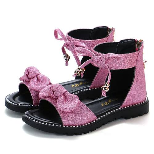 New 2023 Summer Girls Sandals Fashion Bowknot Zipper Princes